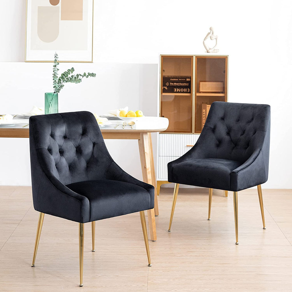 Modern Dining Chair Set of 4, Mid-Century Room Chair, Upholstered Comfortable Velvet with Back Pull Rod and Metal