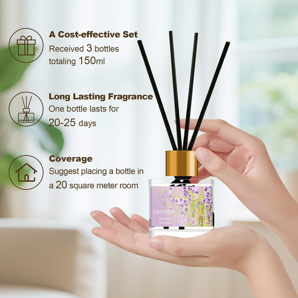 Reed Diffuser Gift, 50ml Home Fragrance Diffuser with 15 Reeds Sticks | Flameless Lily & - Set of 3