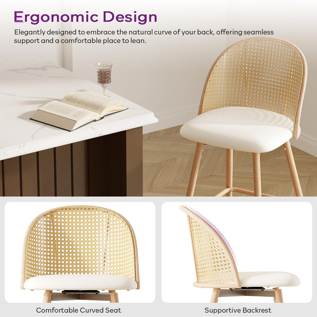 29'' Bar Stools Set of 4, Rattan Counter Height Swivel Stools
