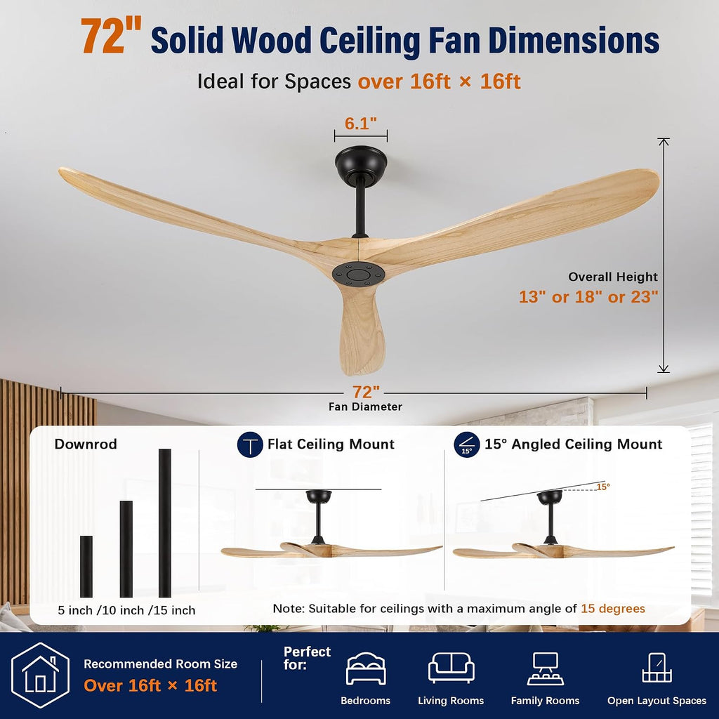 Inspired Maverick Style 72" wood ceiling fan, Matte Black