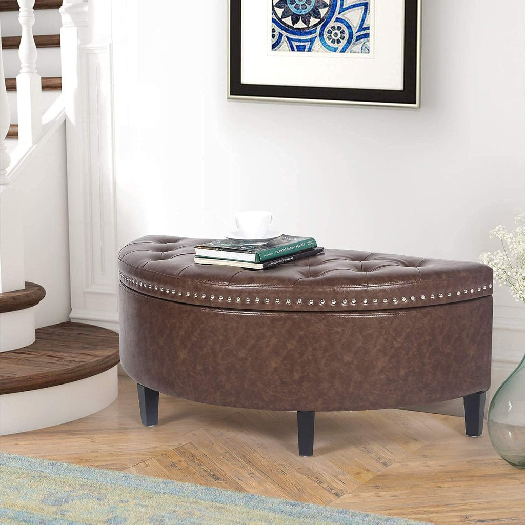 43.5" Storage Bench Half Moon Tufted Ottoman with Rivet Storage Room Organizer Bedroom Entryway- Waterproof