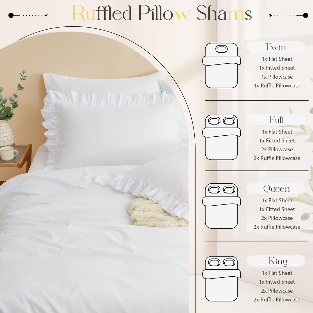 White Ruffle Sheets 6 Piece, Shabby Chic Bed Sheet Set