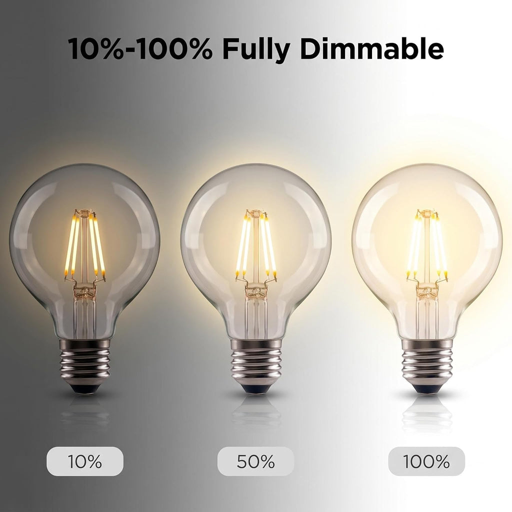 G25 LED Globe Light Bulbs, 60W Equivalent 500 Lumens, E26 Base Dimmable 2700K Soft Warm White, CRI 90+ Edison Vanity