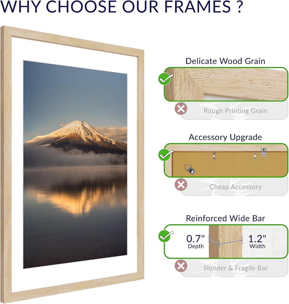 24X36 Poster Frame, Display Pictures 20X30 with Mat or 24X36 Without, Wall Hanging Frames, Natural Oak, 3 Pack
