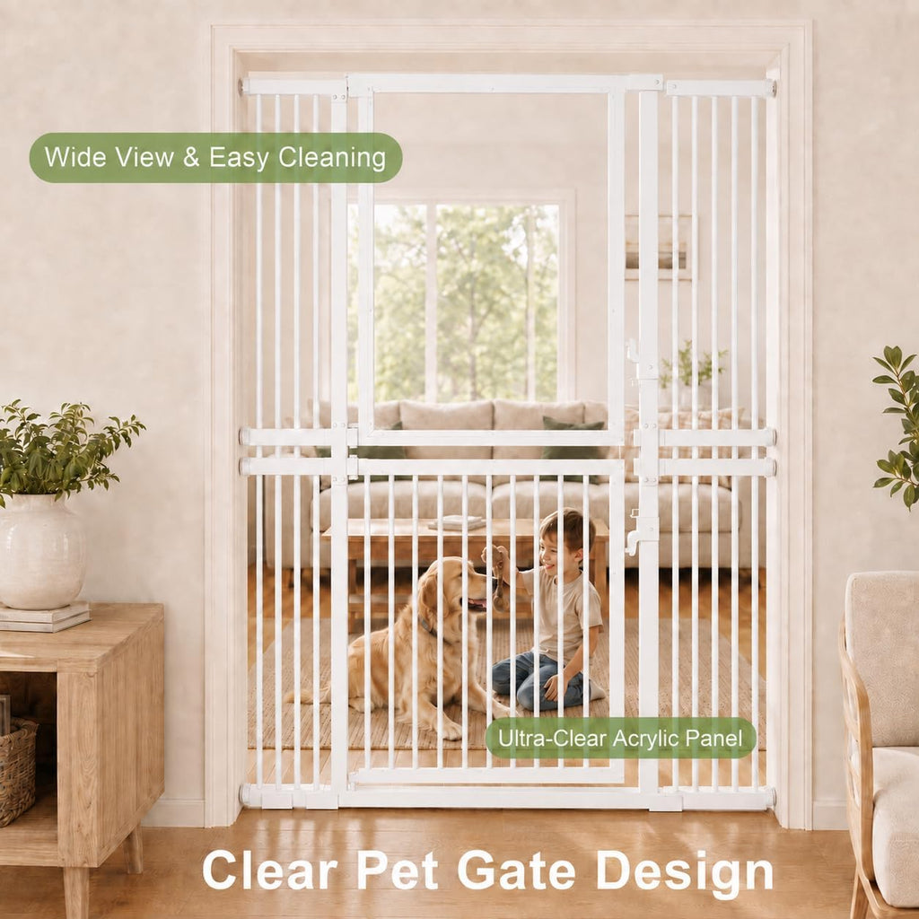 73.6" Extra Tall Cat Gate, Adjustable 29.5"-51" Wide, Clear Acrylic Top and Metal Bar Bottom, Auto-Close Walk-Through