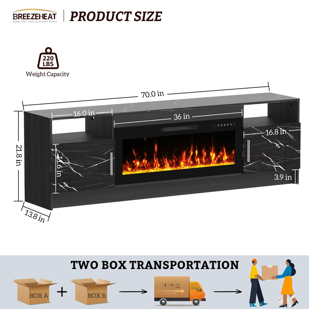 Electric Fireplace TV Stand with 36 inch Fireplace Up to 80" TVs-Led Entertainment Center with High Glossy Doors-70