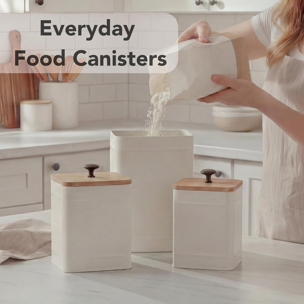 Kitchen Canisters for Countertop, Airtight Canisters Sets for the Kitchen Counter with Lid, Metal Farmhouse - Set of 3