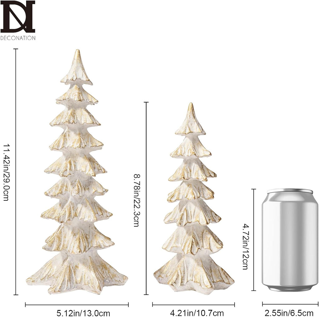 White and Gold Christmas Tree Figurines, Tabletop Decor