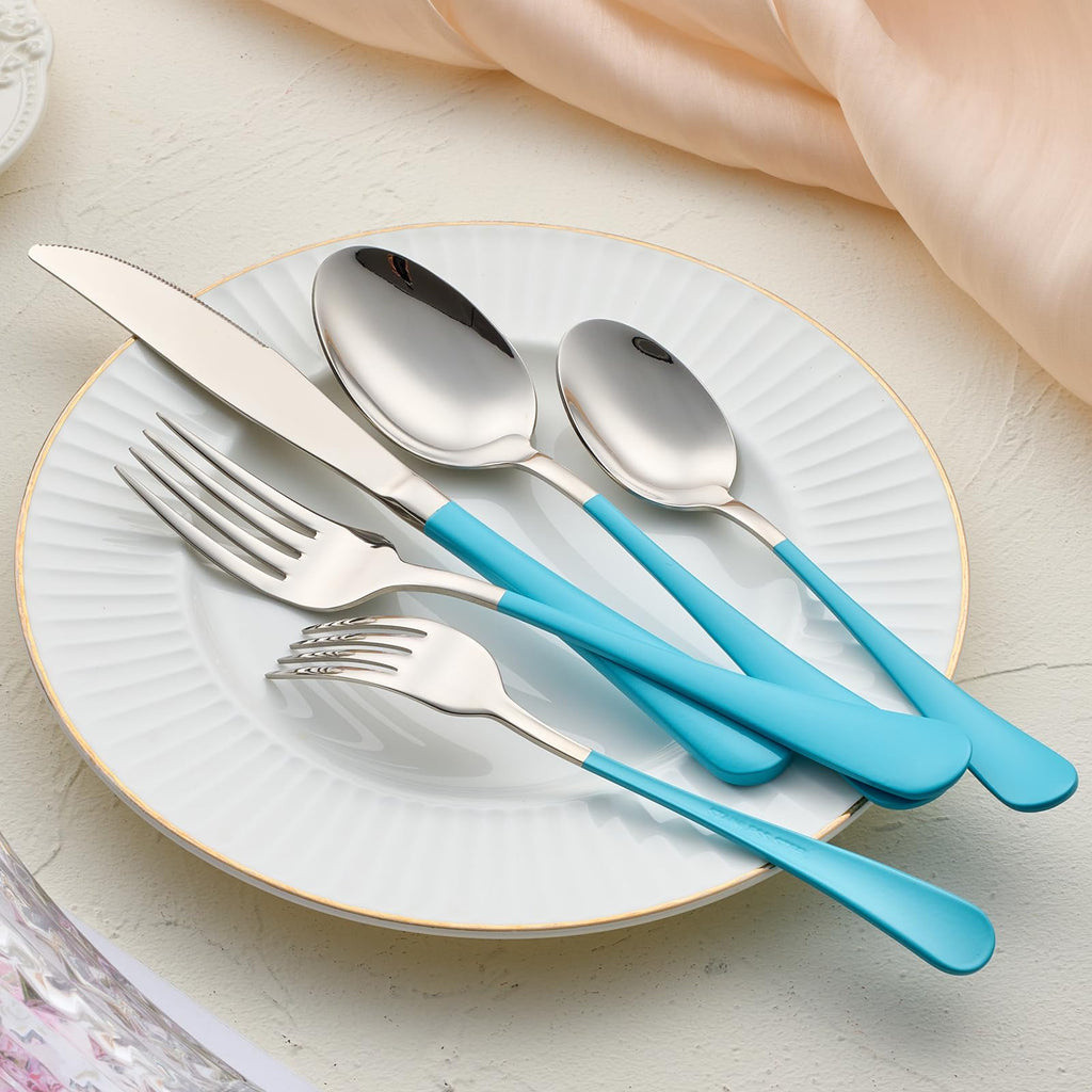 20-Pieces Blue Silverware Sets for 4,Blue Handle Stainless Steel Cutlery Set, Include Forks Spoons and Knives Set