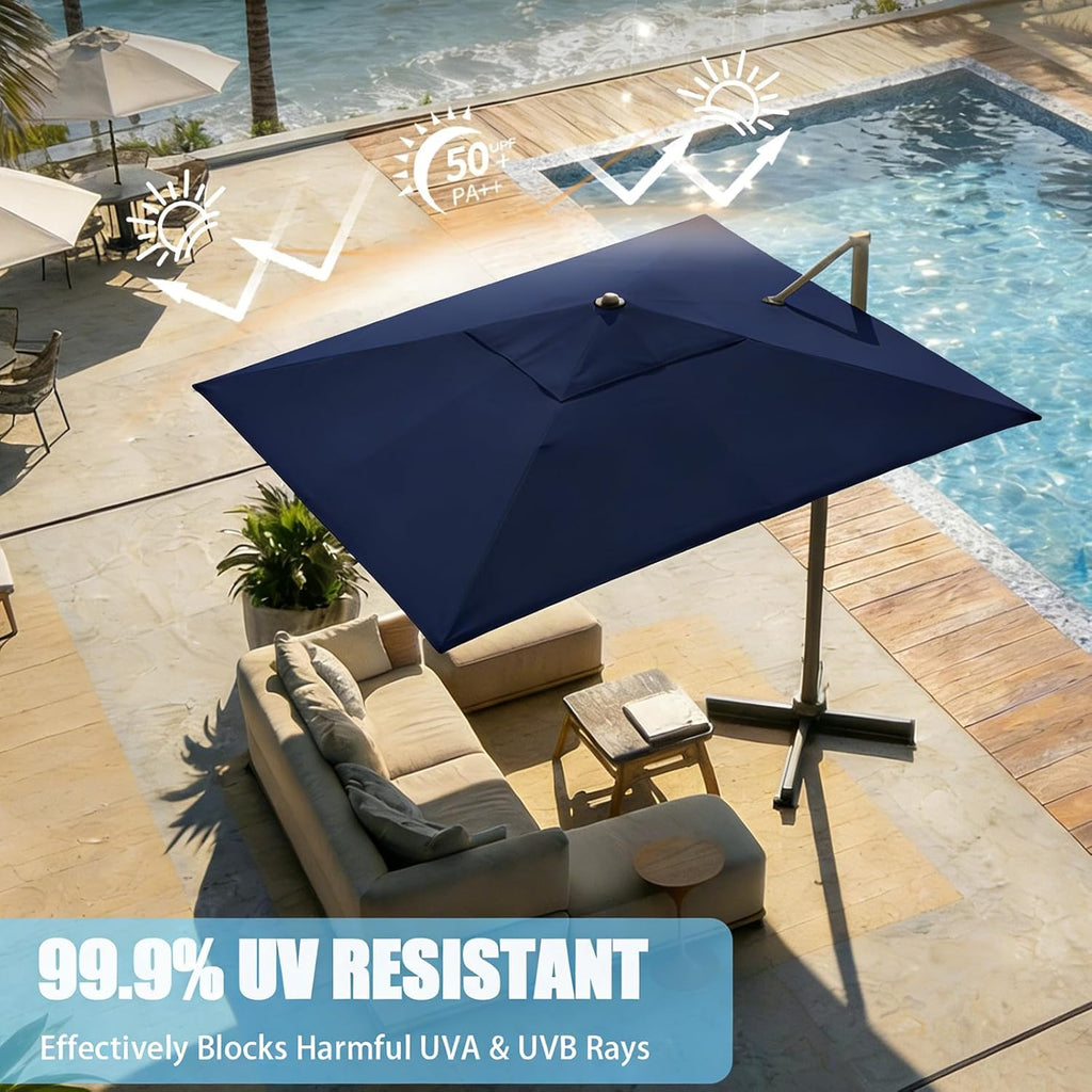 Large Cantilever Patio Umbrella, 10 ft X 10 ft Heavy Duty Aluminum Cantilever Offset Outdoor Umbrella with 360-Degree -