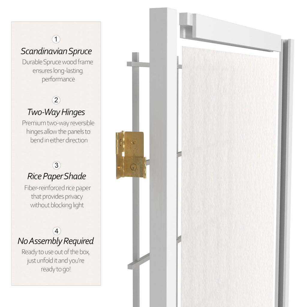 6 ft. Tall Window Pane Shoji Screen - White - 3 Panels