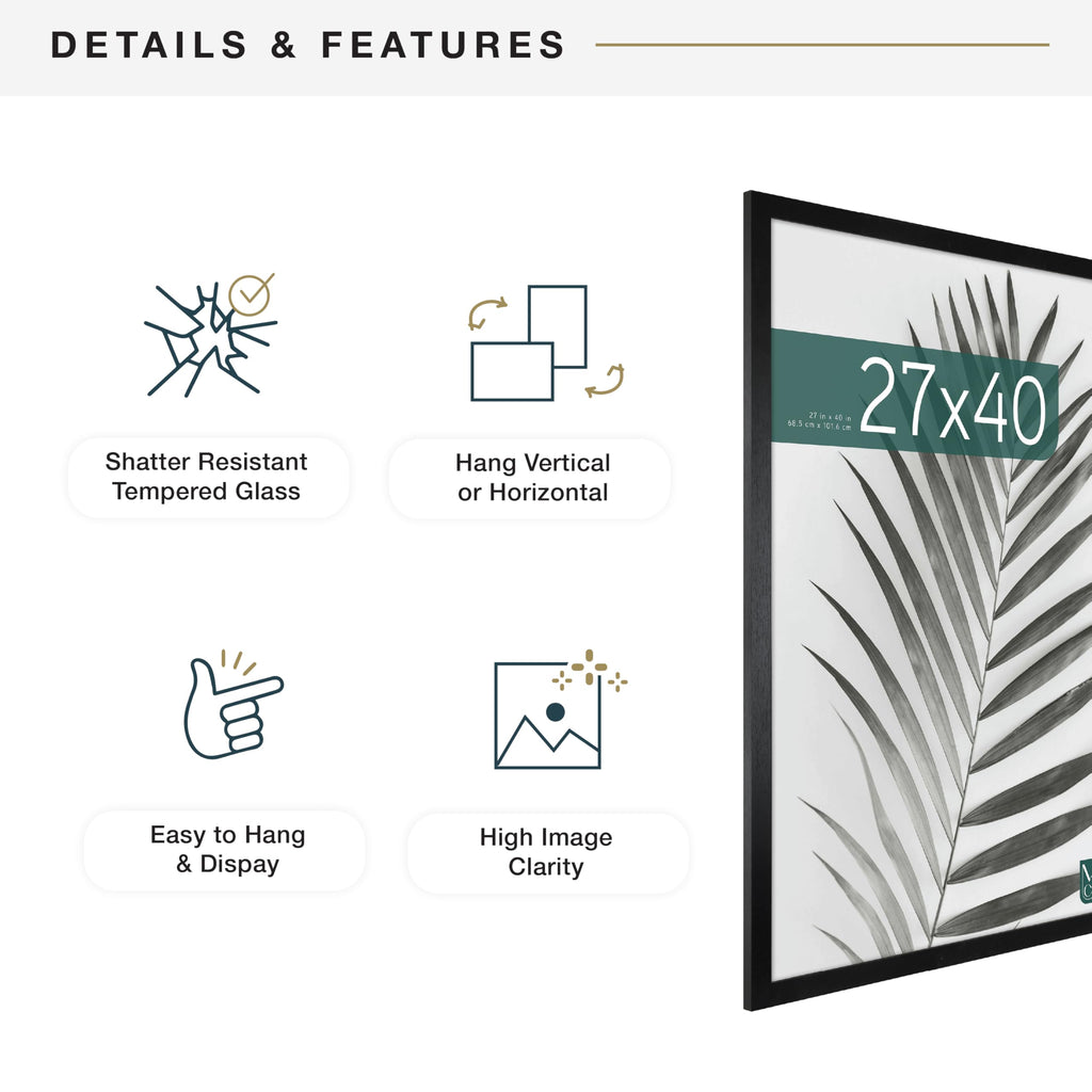 Studio Gallery Movie Poster Frame, 27x40, Black Woodgrain, 2-Pack