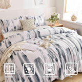 Queen Comforter Set 3pc, Art Grey White Printed Pattern Reversible Down Alternative Microfiber Bedding