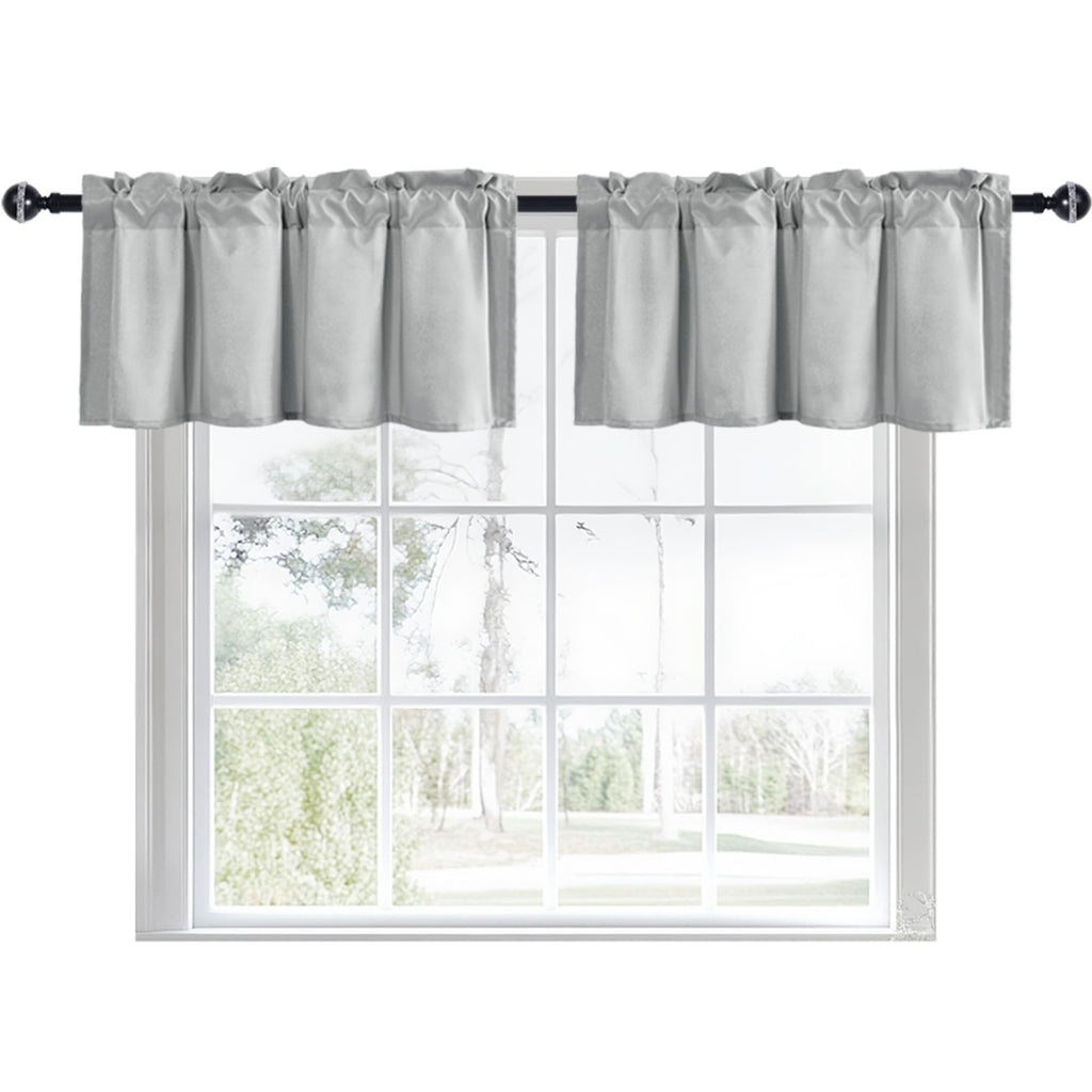 Silver Grey Valance Curtains for Window 2 Panel, 42 x 18 Inches