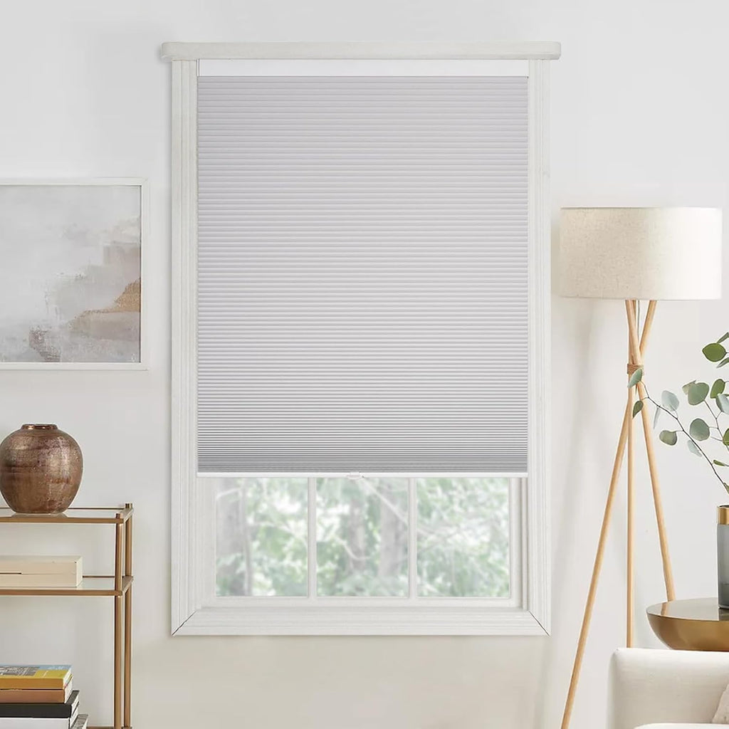 Cordless No Tools No Drill Cordless Cellular Shades, Blackou - White