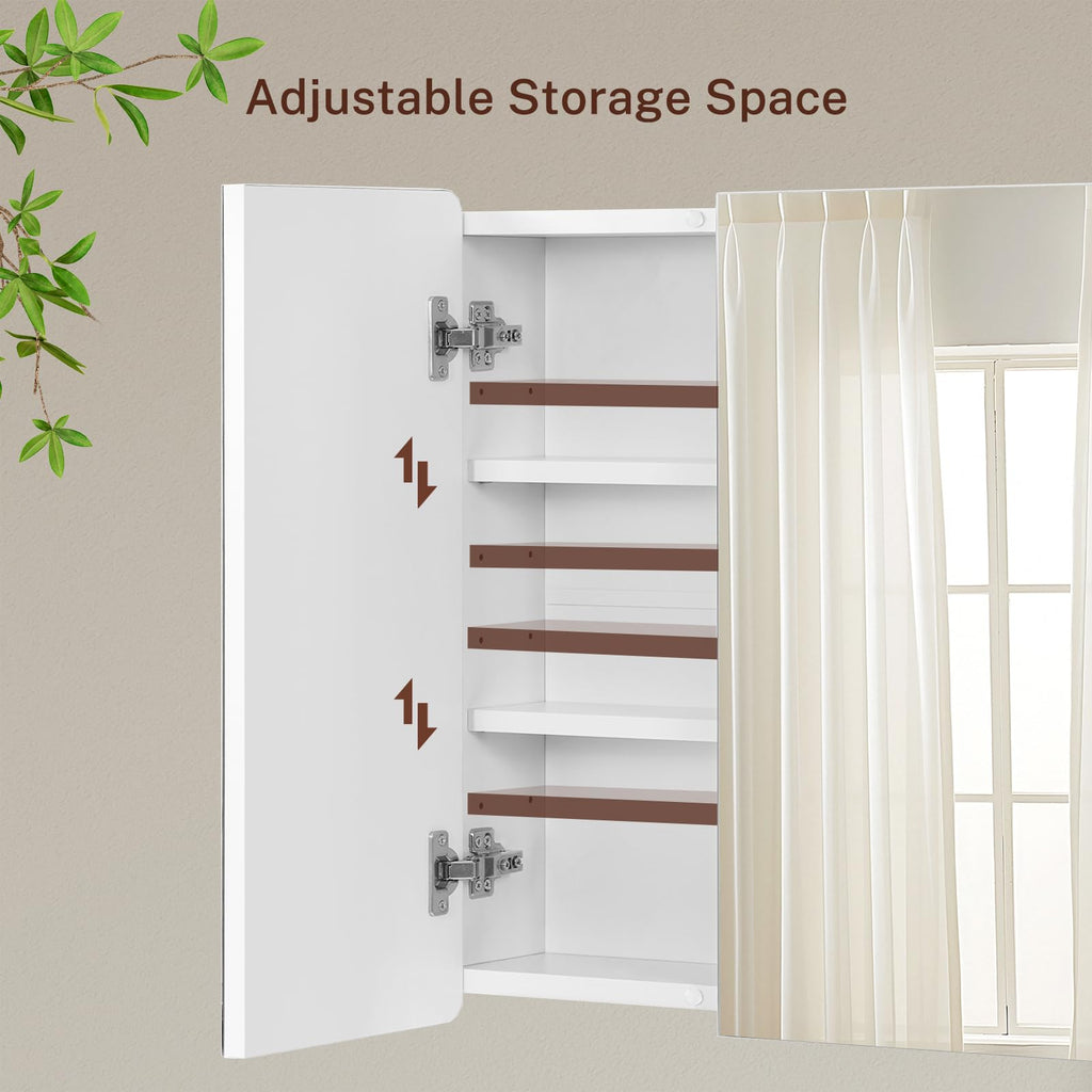Medicine Cabinet Mirror with 2 Doors, Mount or Recessed Bathroom Wall Cabinet, Bathroom Mirror with Storage 3