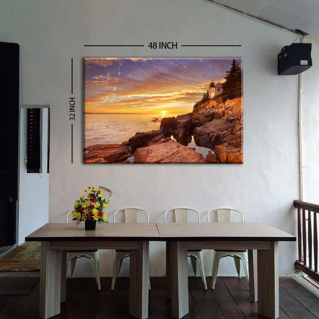 Bass Harbor Lighthouse Wall Art Sunset Acadia National Park Wall Decor Ocean Landscape Canvas Prints Pictures Coastal