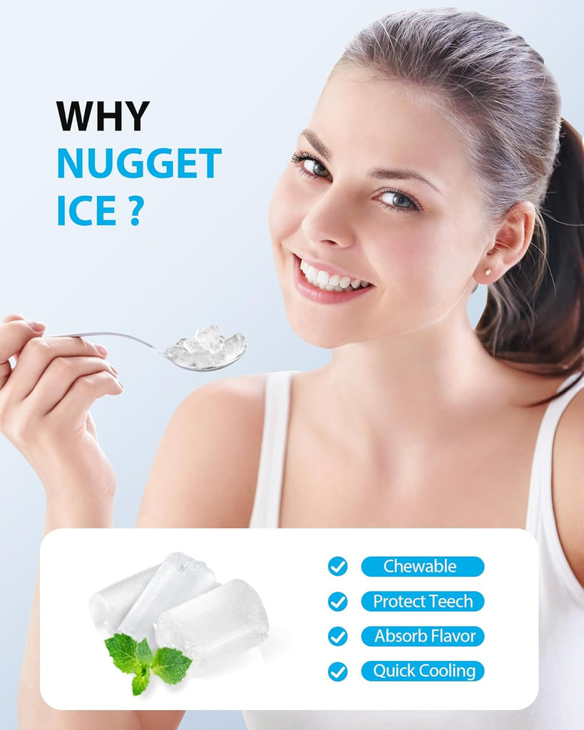 Nugget Ice Maker Countertop, Pellet Ice Machine Soft Chewable Ice 40lbs/Day, One-Click Operation, Auto Self-Cleaning