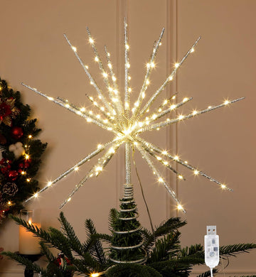 15-Inch Starburst Christmas Tree Topper with 150 LEDs & Remote, Silver