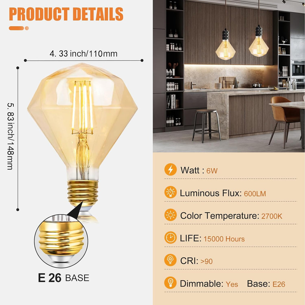 G40 Edison LED Light Bulb Dimmable 6W 600lm Equi60W E26 2700K 1PC