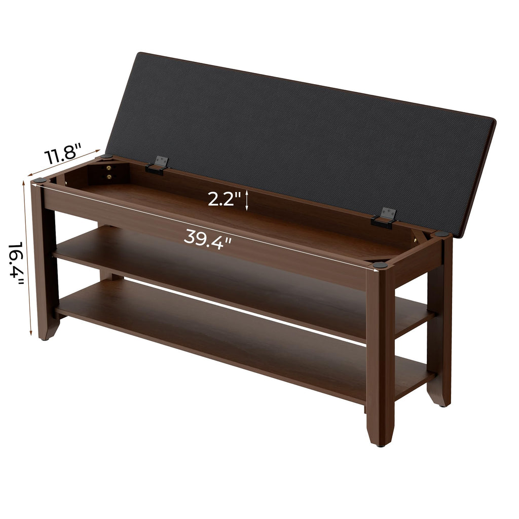 39.4" Wide Solid Wood Shoe Rack Bench with Flip-Top Storage