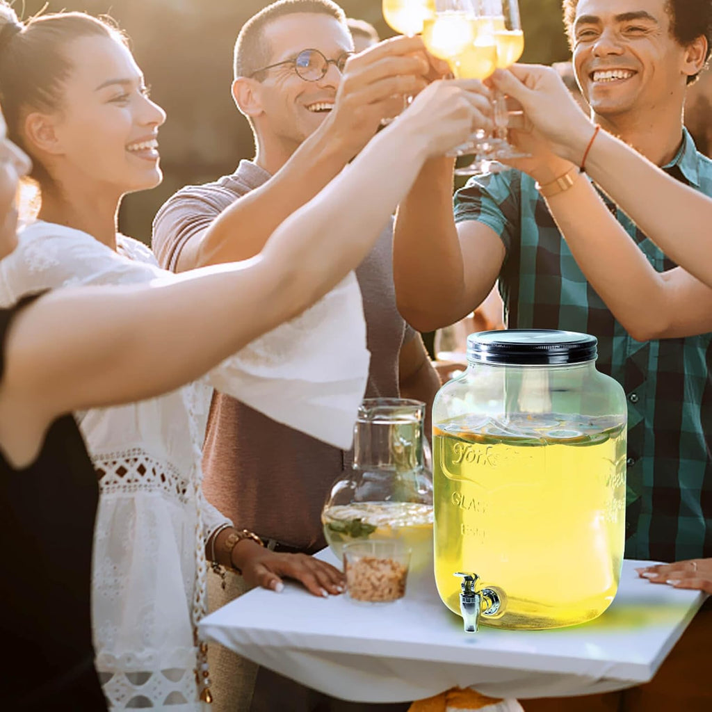 Gallon Drink Dispensers for Parties with 2 Press-Spigots & Fruit Infuser - Set of 2