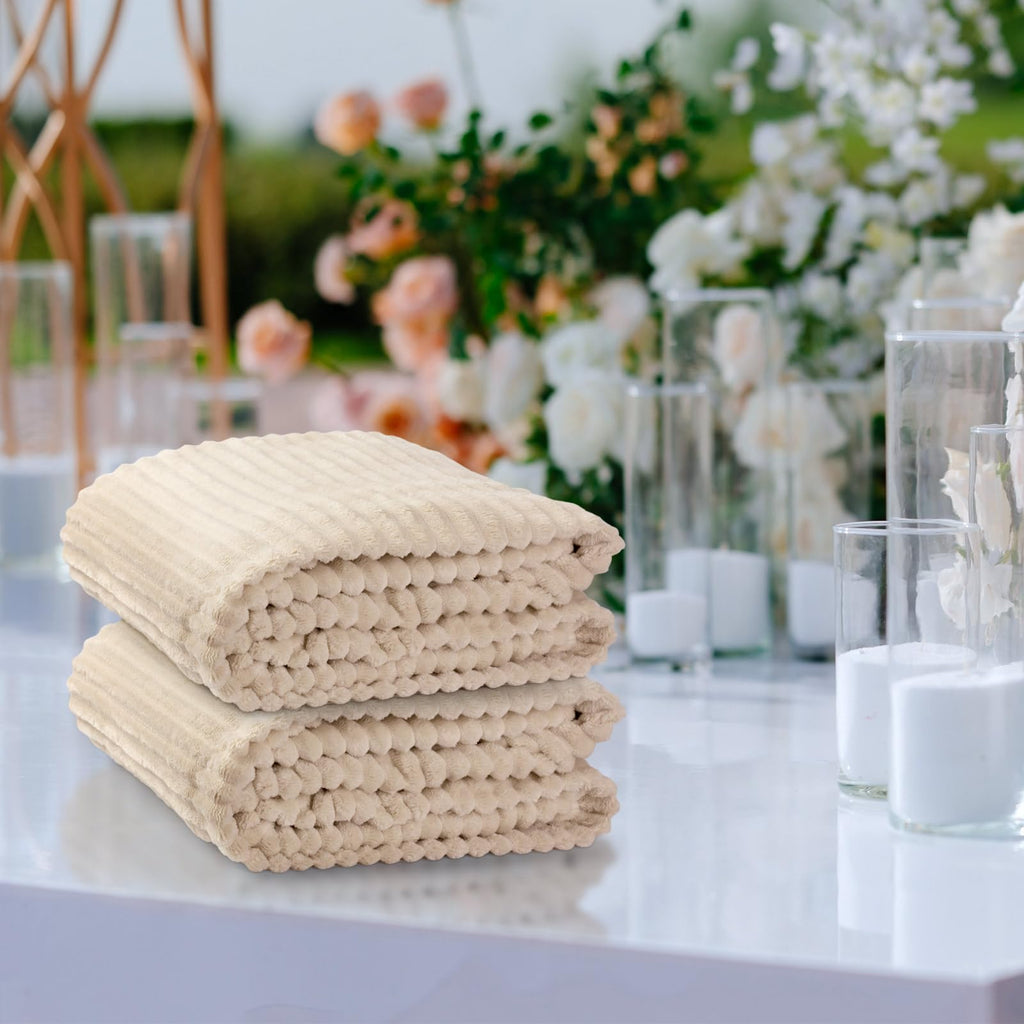 6 Pcs Flannel Throw Blankets Bulk Outdoor Wedding, Beige