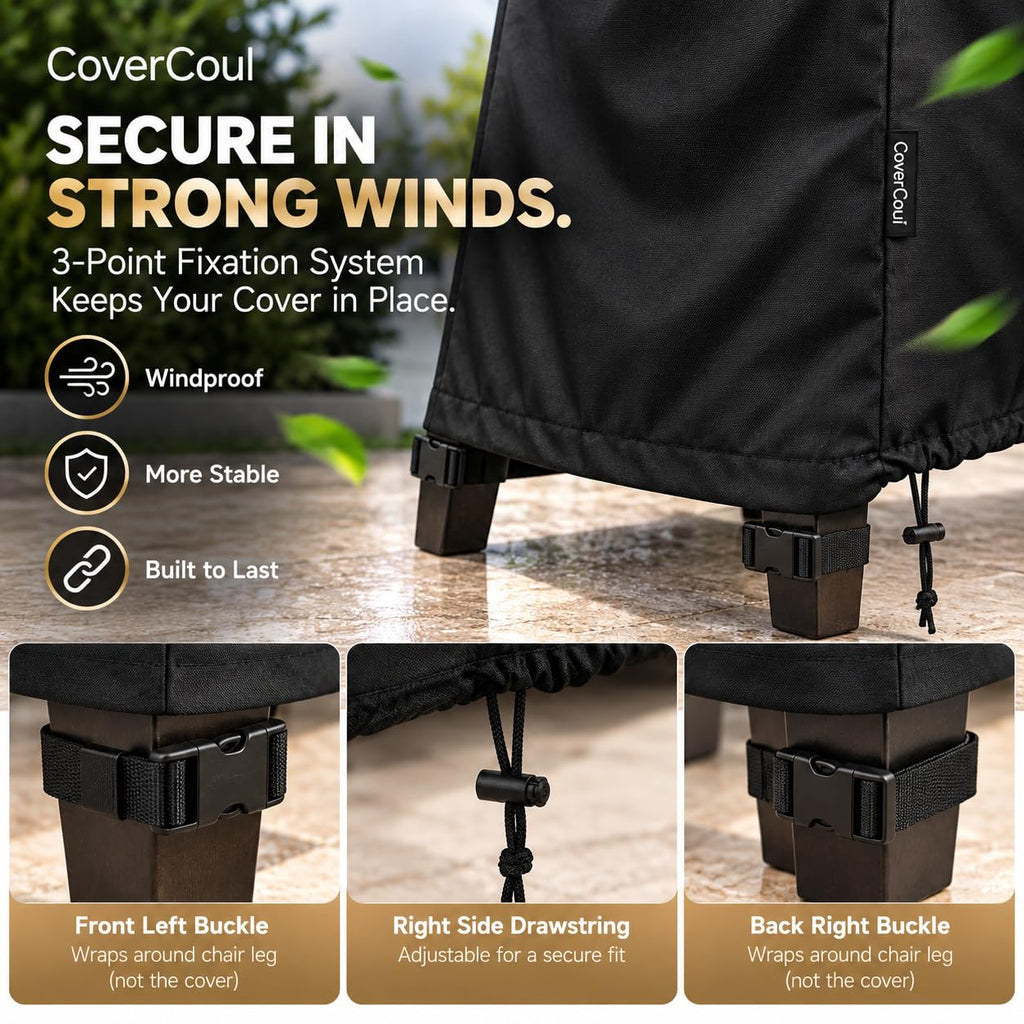 Stackable Waterproof, Outdoor Chair Covers Waterproof, 600D Heavy Duty Barstool Furniture Covers, Fits for 4-6