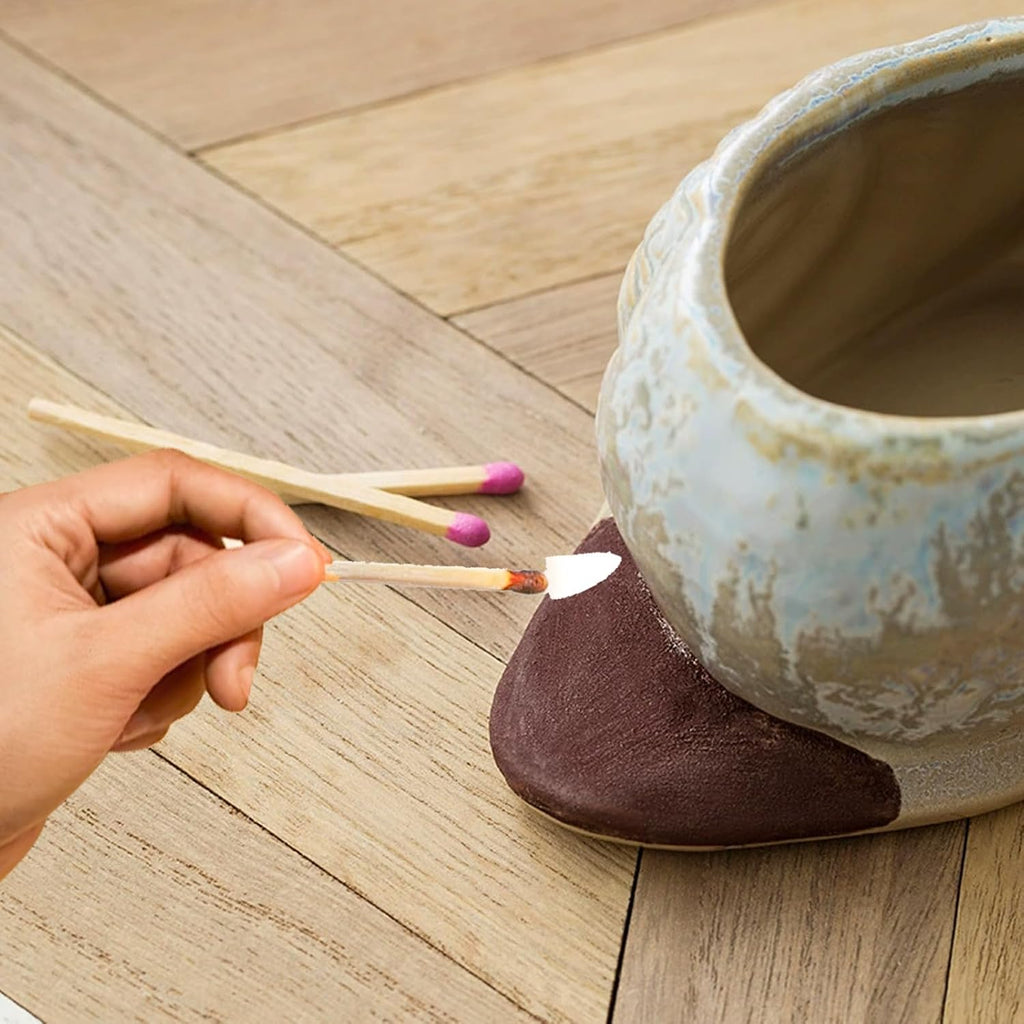 Ceramic Match Holder with Striker, Jar-Shaped Match Holder, Suitable for All Matches, Vintage Home Decor (Yellow)