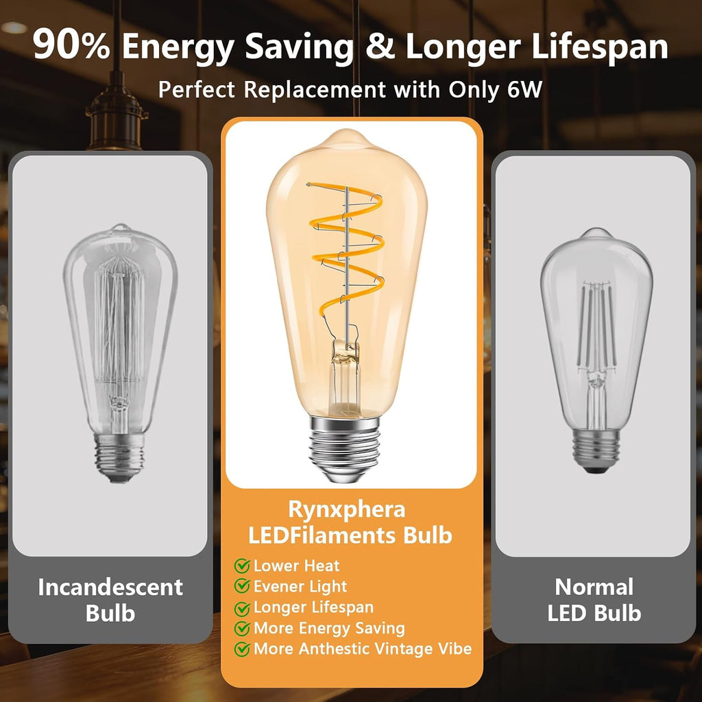 Vintage LED Edison Bulbs 60W Equivalent, 2200K Amber Light Bulbs