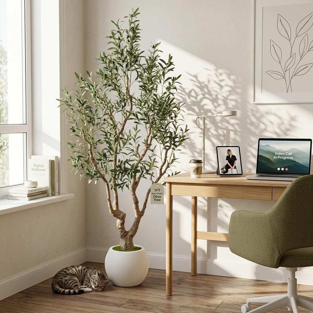 Olive Tree with White Pot - 7FT Faux Olive Tree Decor