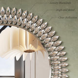 Round Jeweled Mirror for Wall Decor, 26 in Modern Decorative Wall Mirror with Luxury Diamonds Beveled Vanity Mirror