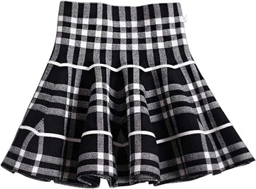 Girls Pleated Skirts High Waisted Stretchy Knit A-Line Skater Mini Skirt for School Cheer Tennis