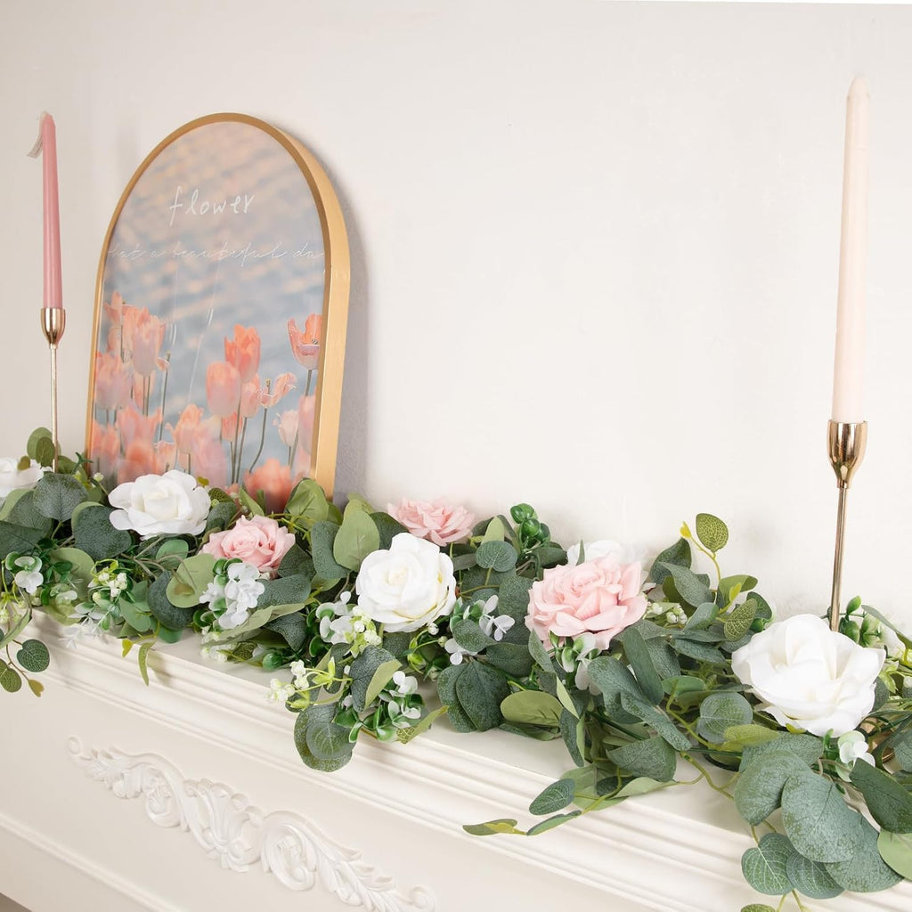 Artificial Eucalyptus Leaf Garland, Faux Greenery Garland Decor 6 FT Summer Garlands, Fake Hanging Vines - Set of 4