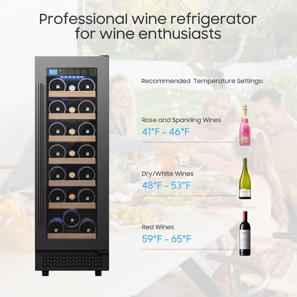 12" Wine Cooler Refrigerator 21 Bottle Wine Fridge Built-in or Freestanding with