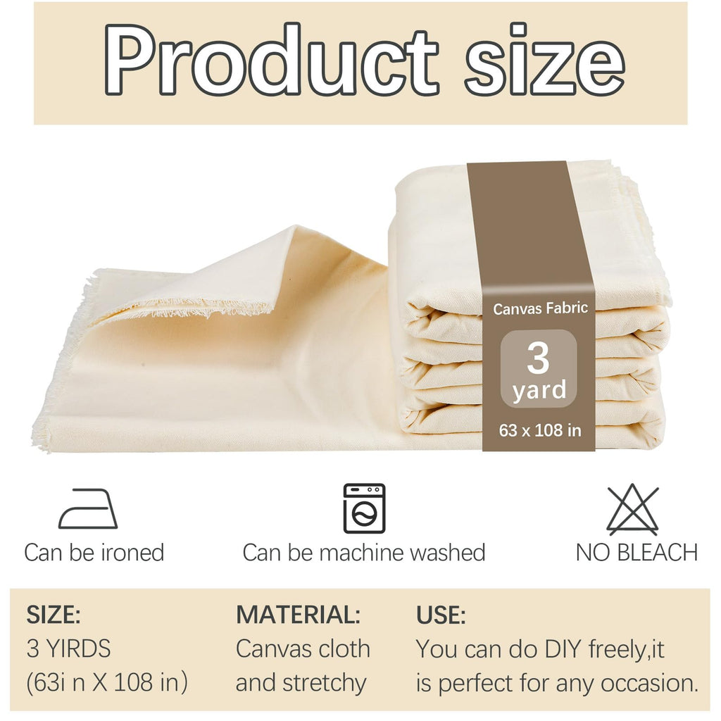 3 YD Canvas Fabric, Premium 10oz Natural Cotton Duck Canvas, 62 Inch Wide Heavy Sewing Material for Arts & Crafts