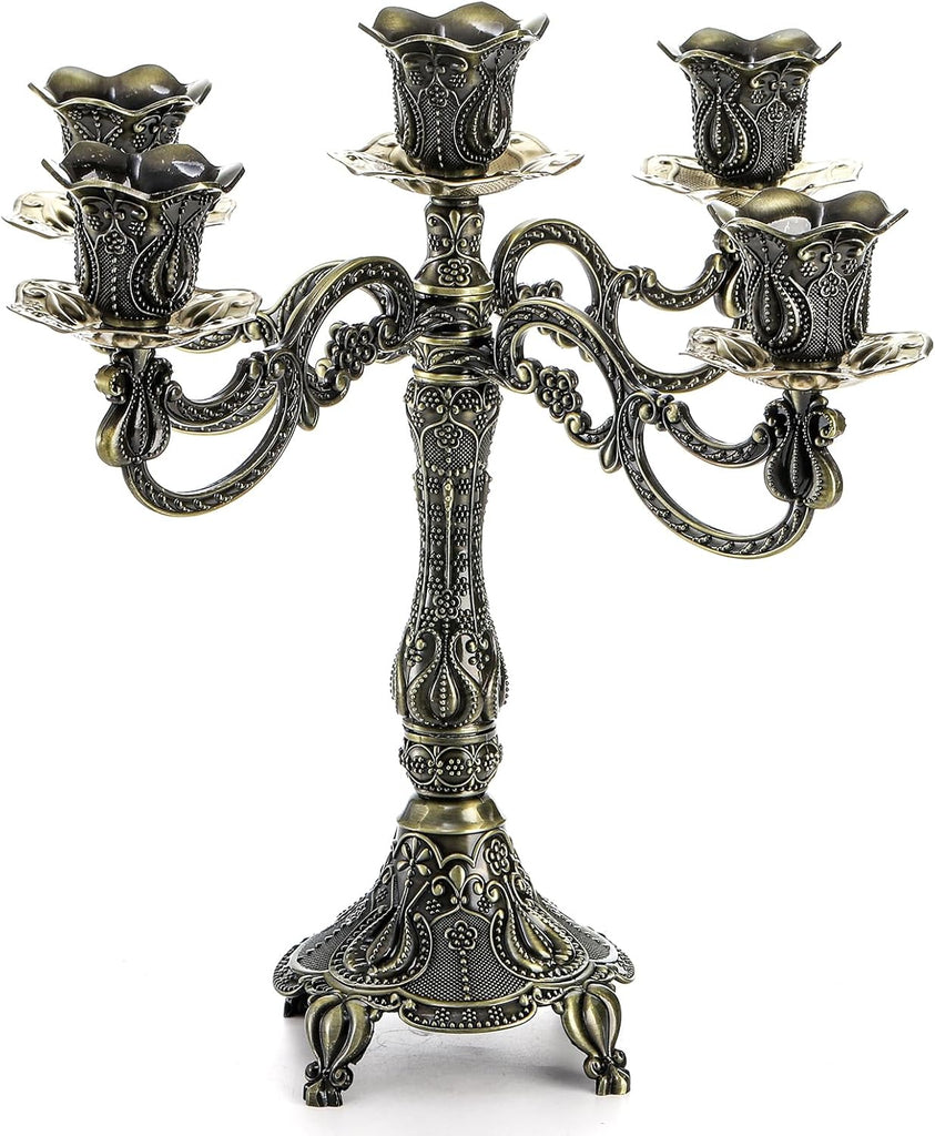 5-Candle Metal Candelabra, 10 Inch Tall 5 Arms Candle Holder Stick for Taper Candles, Vintage Candelabra Candle Stand