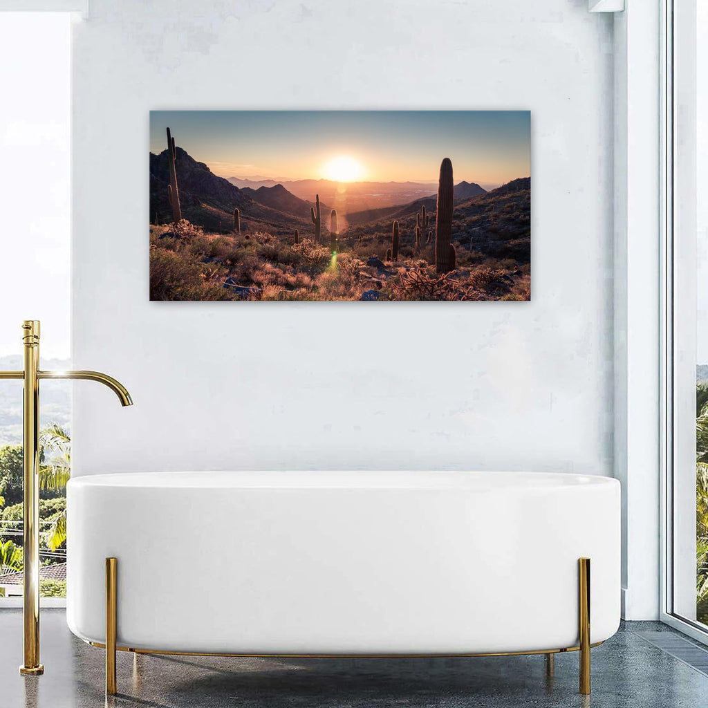 Mountain Wall Art Sunset Cactus Wall Decor Arizona Sonoran Desert Canvas Pictures Saguaro Landscape Photography