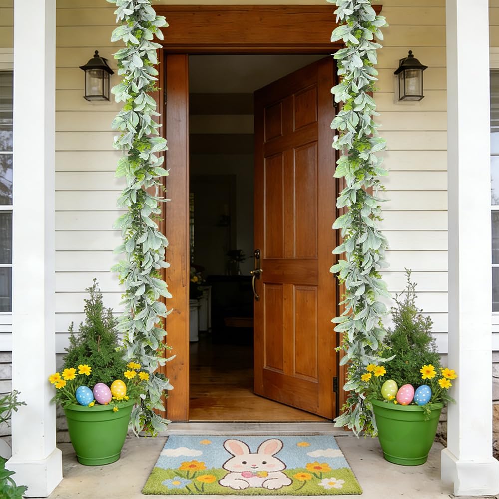 Greenery Garland Artificial Lambs Ear Garland Green Mantel Garland Vines - Set of 6