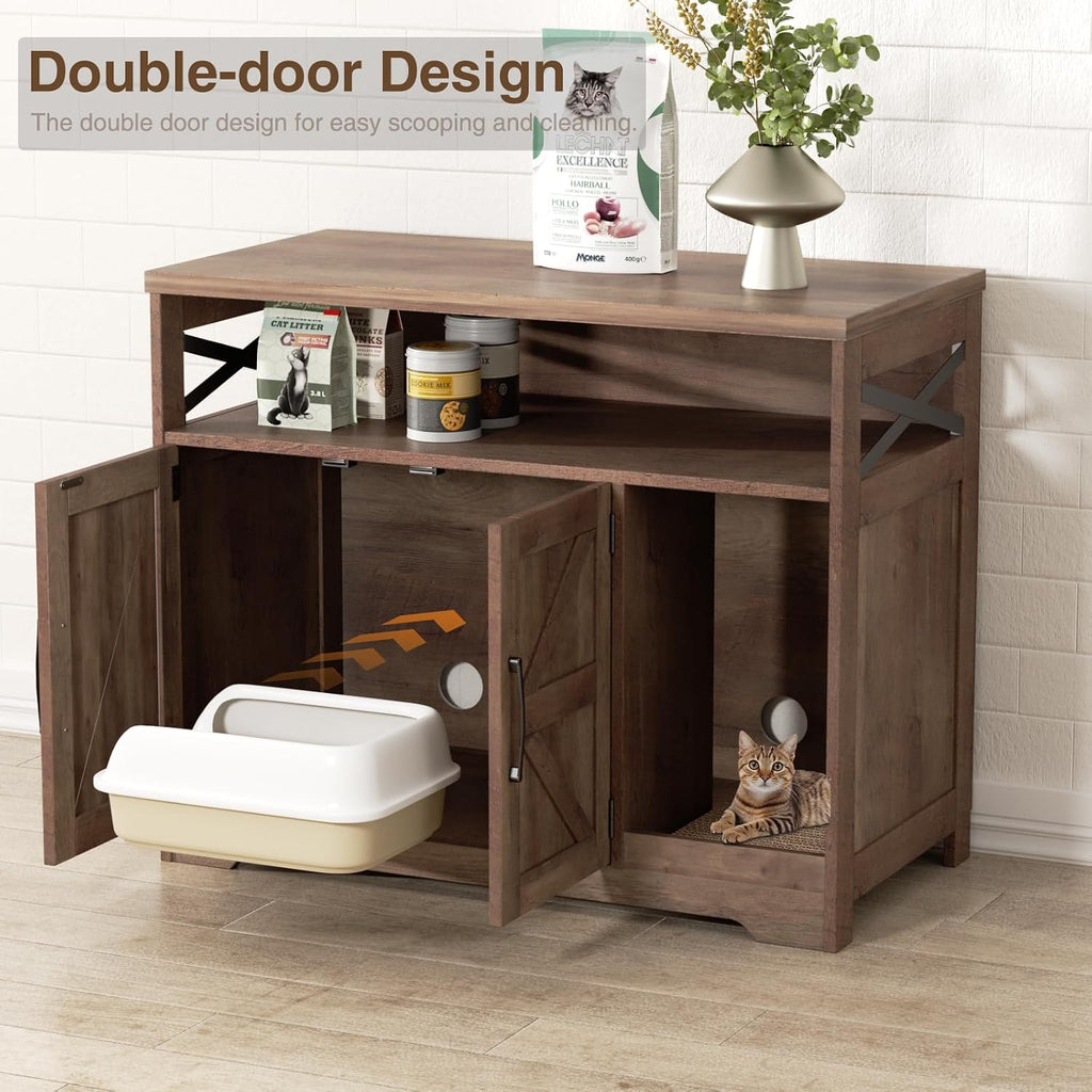 Cat Litter Box Enclosure, Hidden Litter Box with Scratch Pad