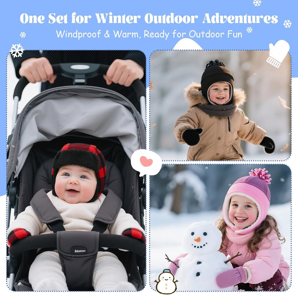 Baby Winter Hat and Mitten Set with Warm Sherpa-Fleece for Toddler & Infant