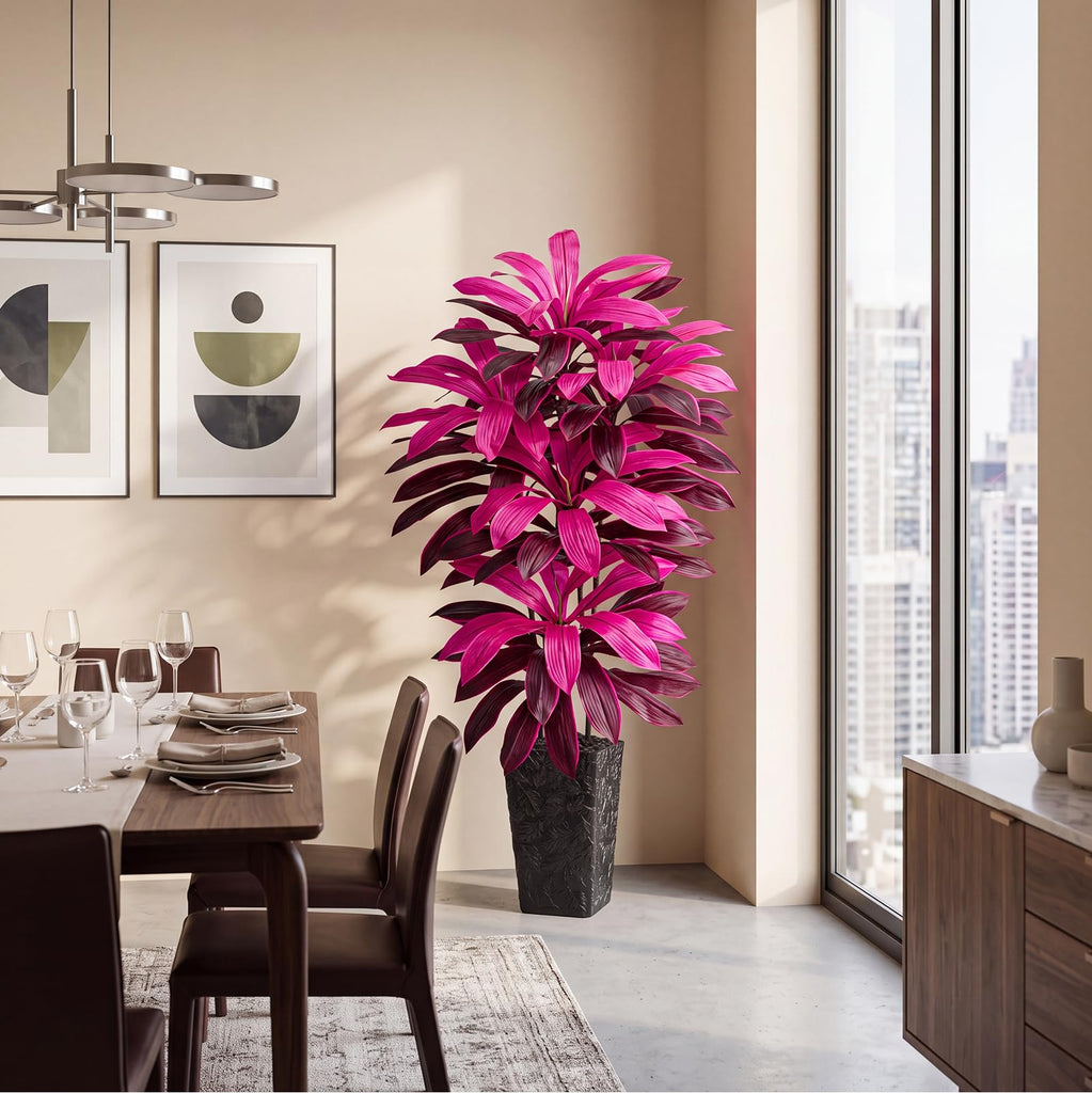 Artificial Dracaena Tree Purple Red, 6FT Tall Plant Black Planter