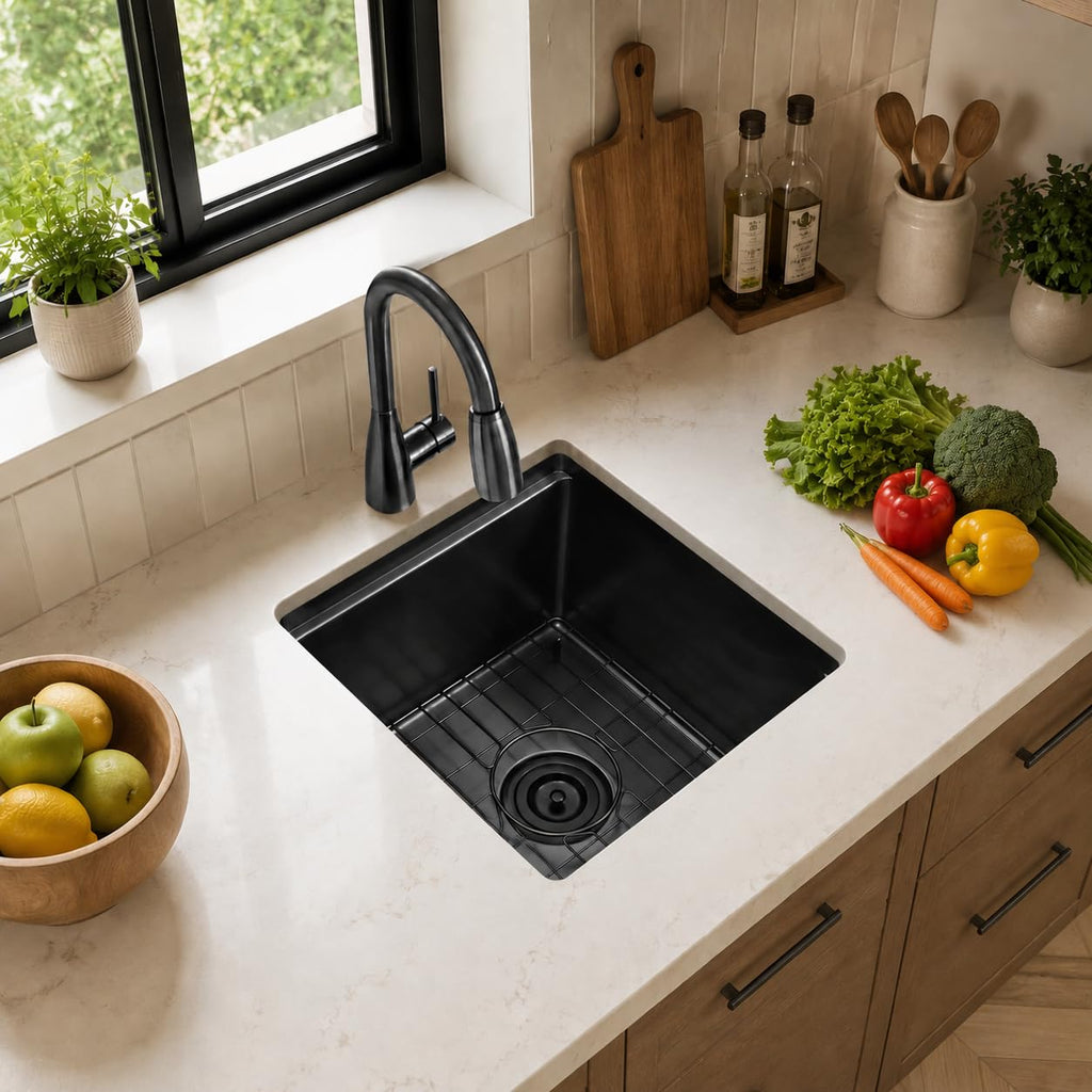 15x17 Black Undermount Bar Sink, 16 Gauge T304 Stainless Steel Sink