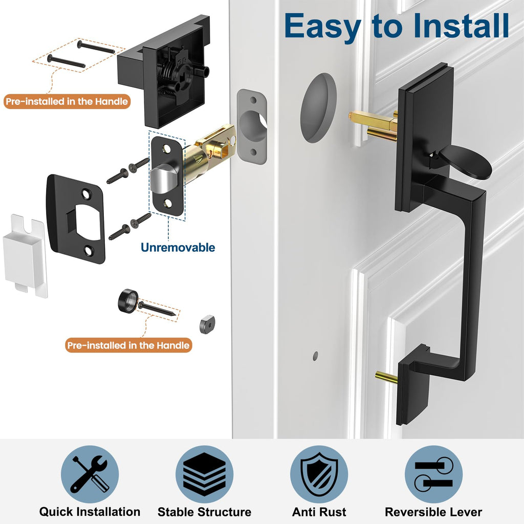 Black Front Door Handle No Lock Sets, Exterior Entry Door Handle