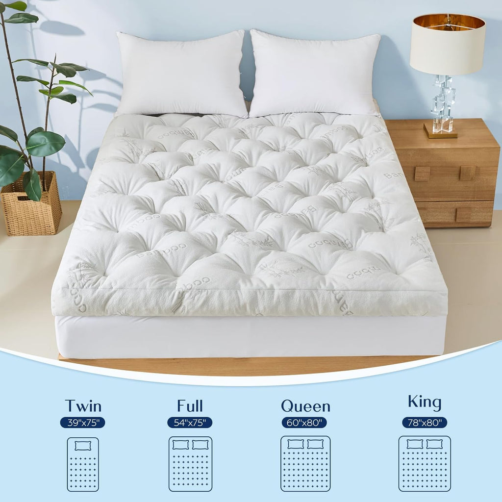 5 Inch Cooling Bamboo Viscose Mattress Topper Queen Size,60x80 in,2000 GSM | Queen Bamboo Mattress Pad Cover,Gel