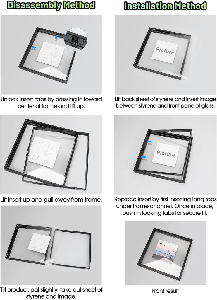 11x14 Black Aluminum Floating Picture Frame, 3 Pack | Display Any Size Photo Up to 11 by 14, Real Glass, Home Gallery