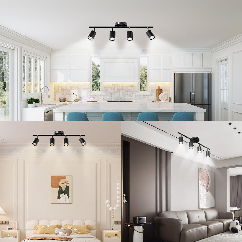 4 Light Track Lighting Kit, 23.6" 4 Way Ceiling Spotlights Fixture