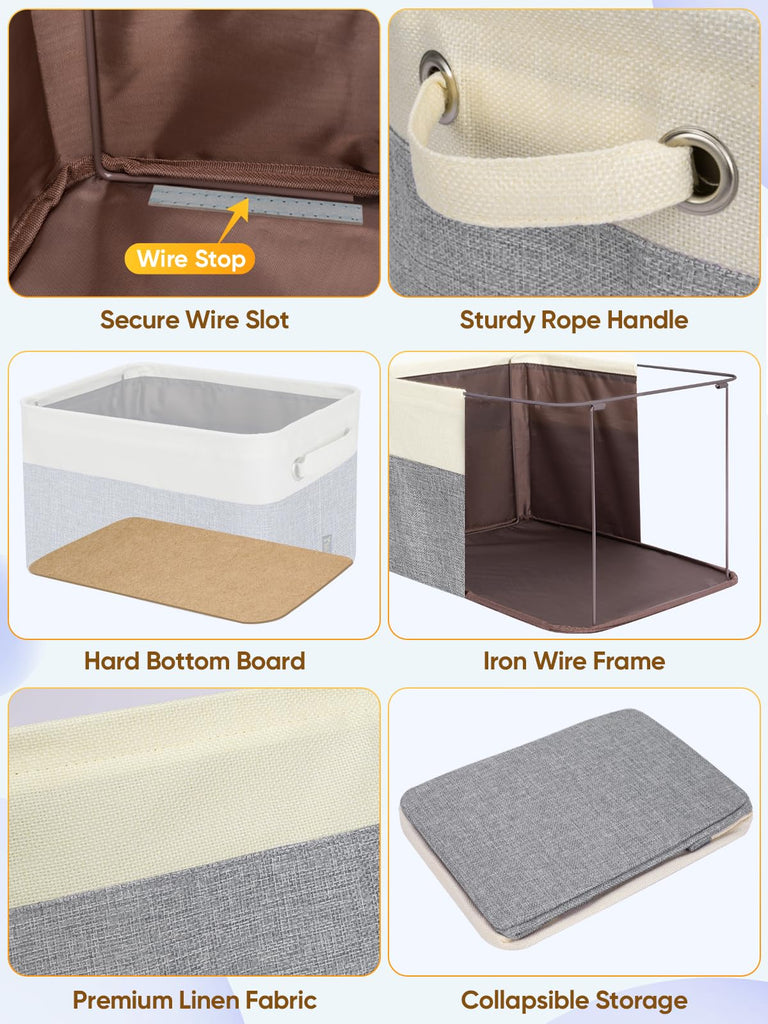 3 Pack Fabric Bins for Shelves, Decorative Baskets for Organizing, Shelf, Clothes, Home, Office (Grey, 15"x11"x9.5")