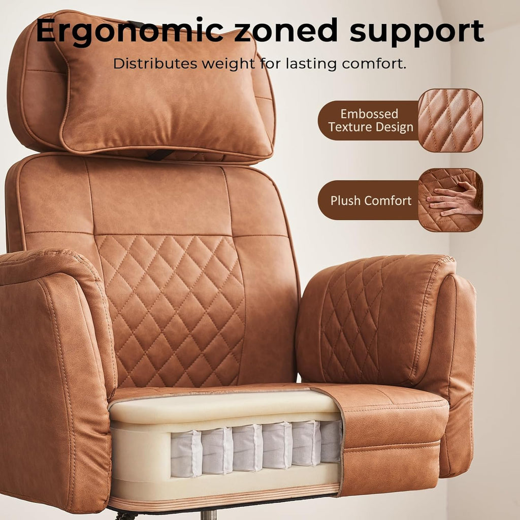 Big and Tall - Criss Cross Leather High Back Executive with Armrests & Wheels, Ergonomic Computer Gaming Desk Chair