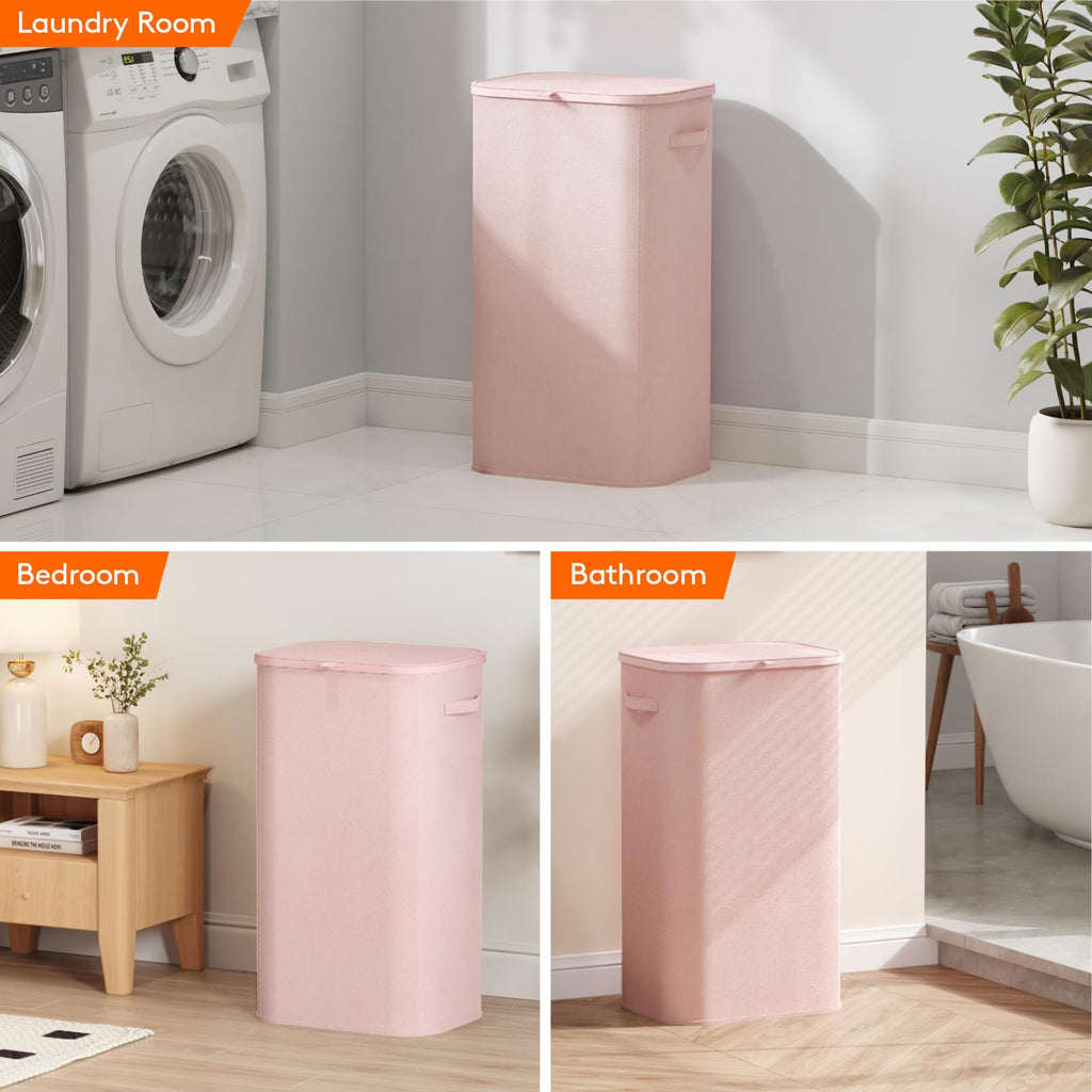 105L Large Laundry Hamper with Lid, Removable Inner Bag, Pink